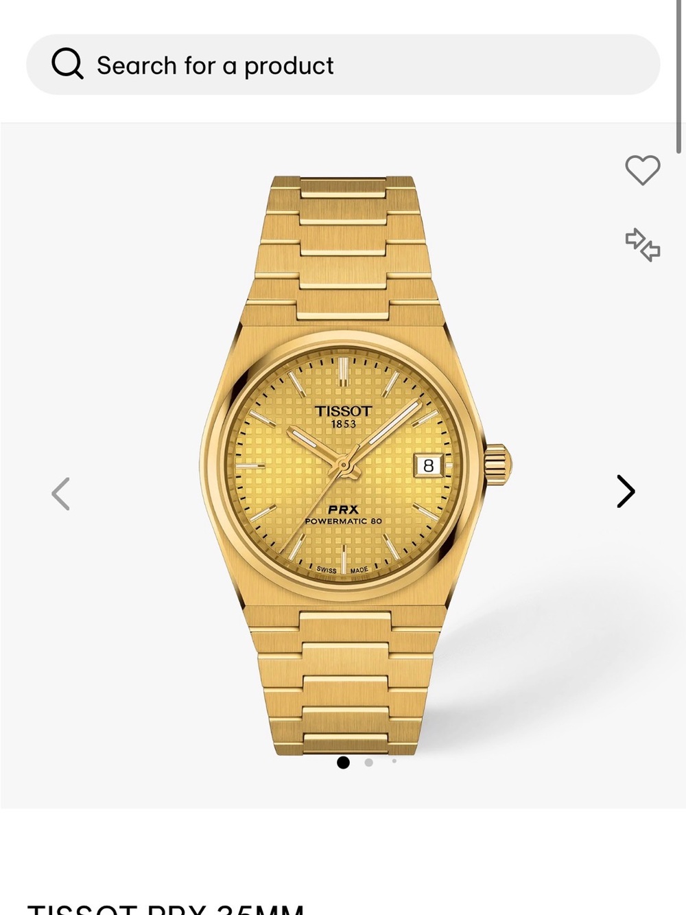 Tissot Gold Tone PRX 35mm Watch